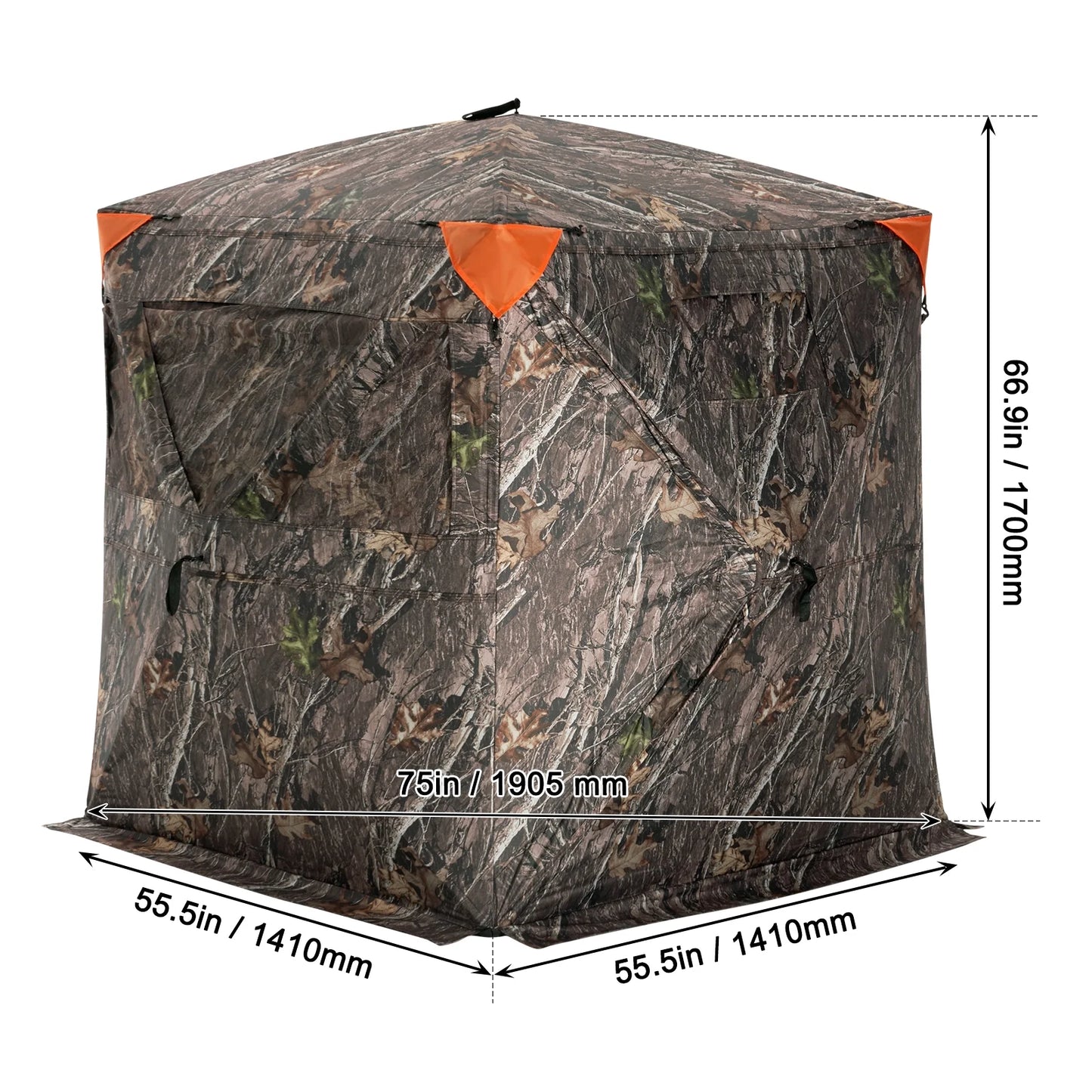 Hunting Shelter, 270° Visibility Ground Shelter, 1-2 Person Quick Setup Hunting Hideout with Transport Bag, Durable Outdoor Hunting Hub, 3 Side Windows for Turkey and Deer Stalking