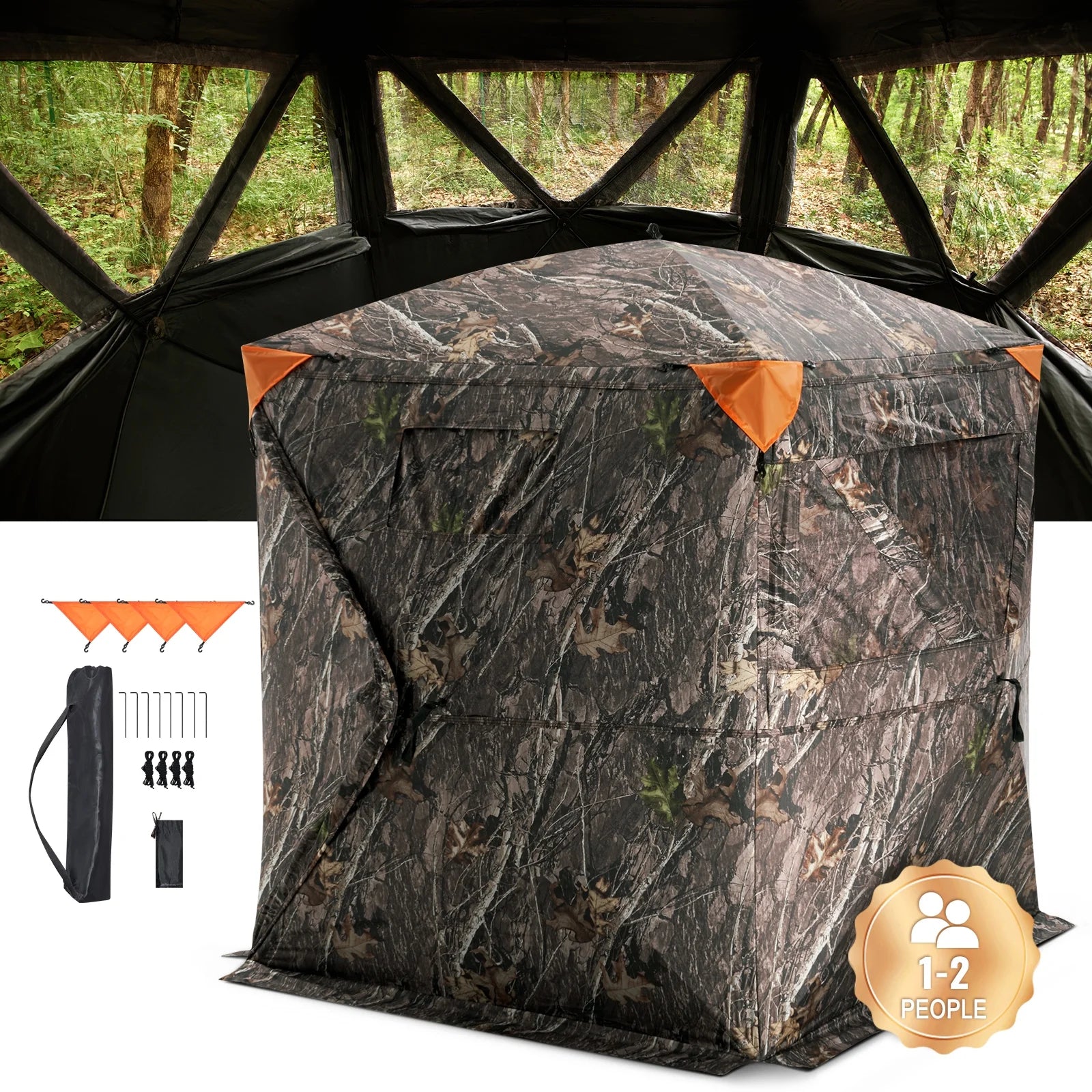 Hunting Shelter, 270° Visibility Ground Shelter, 1-2 Person Quick Setup Hunting Hideout with Transport Bag, Durable Outdoor Hunting Hub, 3 Side Windows for Turkey and Deer Stalking