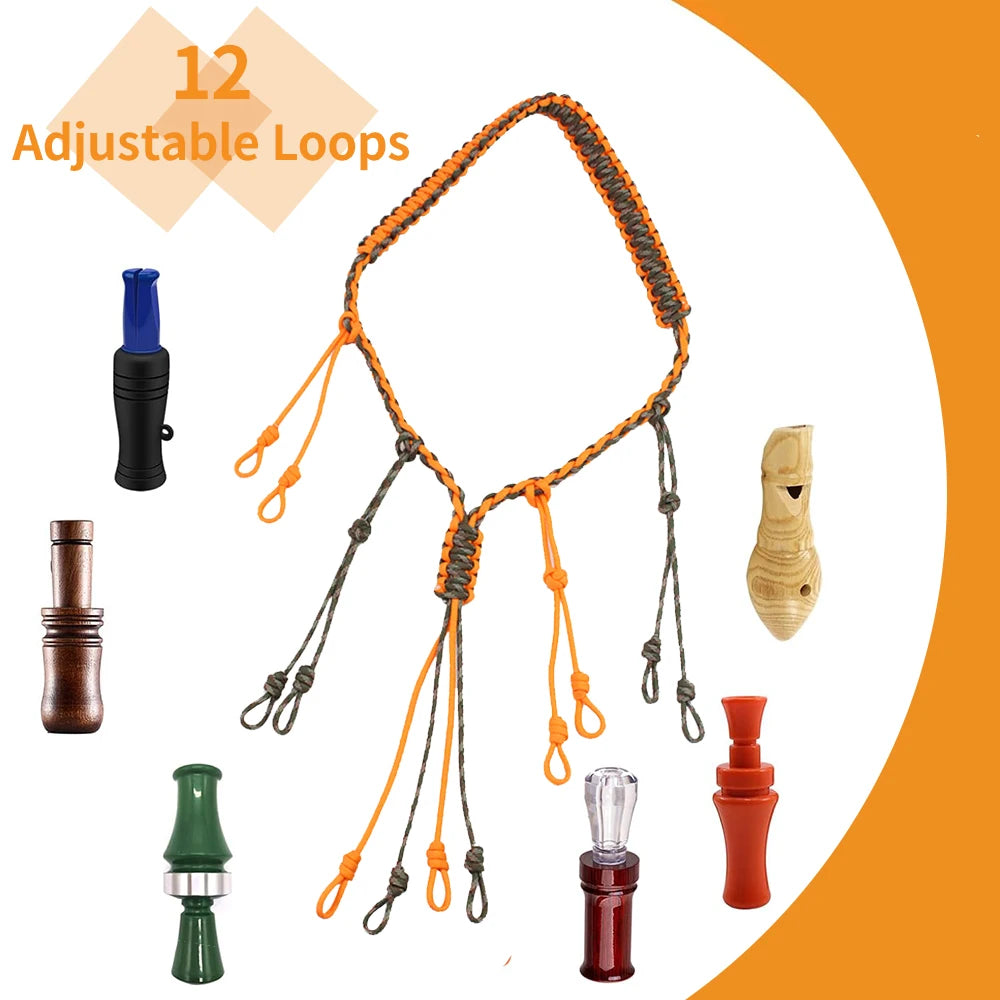 Duck Call Lanyard with 12 Removable Loops, Hand Braided Hunting Call Lanyard, Duck Hunting Accessories, Goose Calls Game Carrier