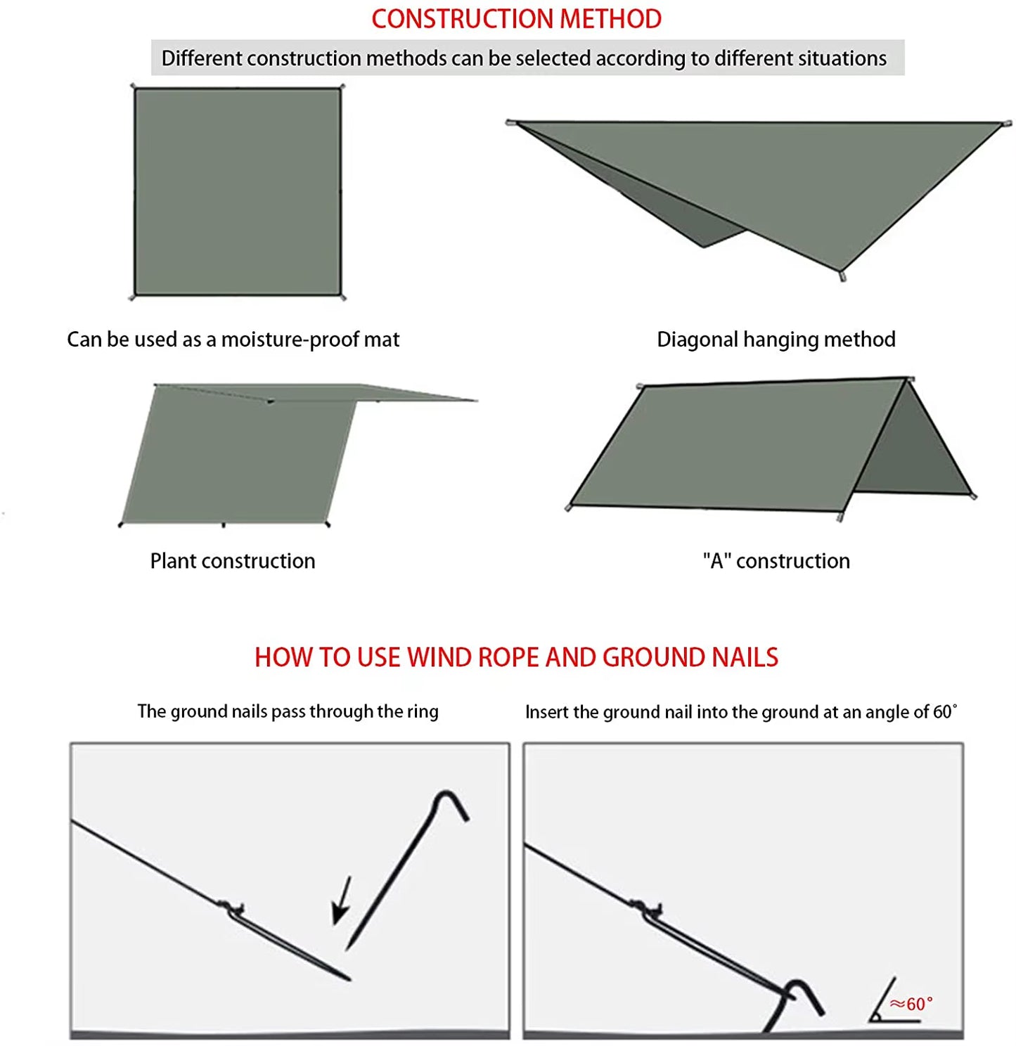 Outdoor Hammock Waterproof Rain Fly Tent Tarp Lightweight Portable Waterproof Ripstop Easily Fold Sun Shelter UV Protection