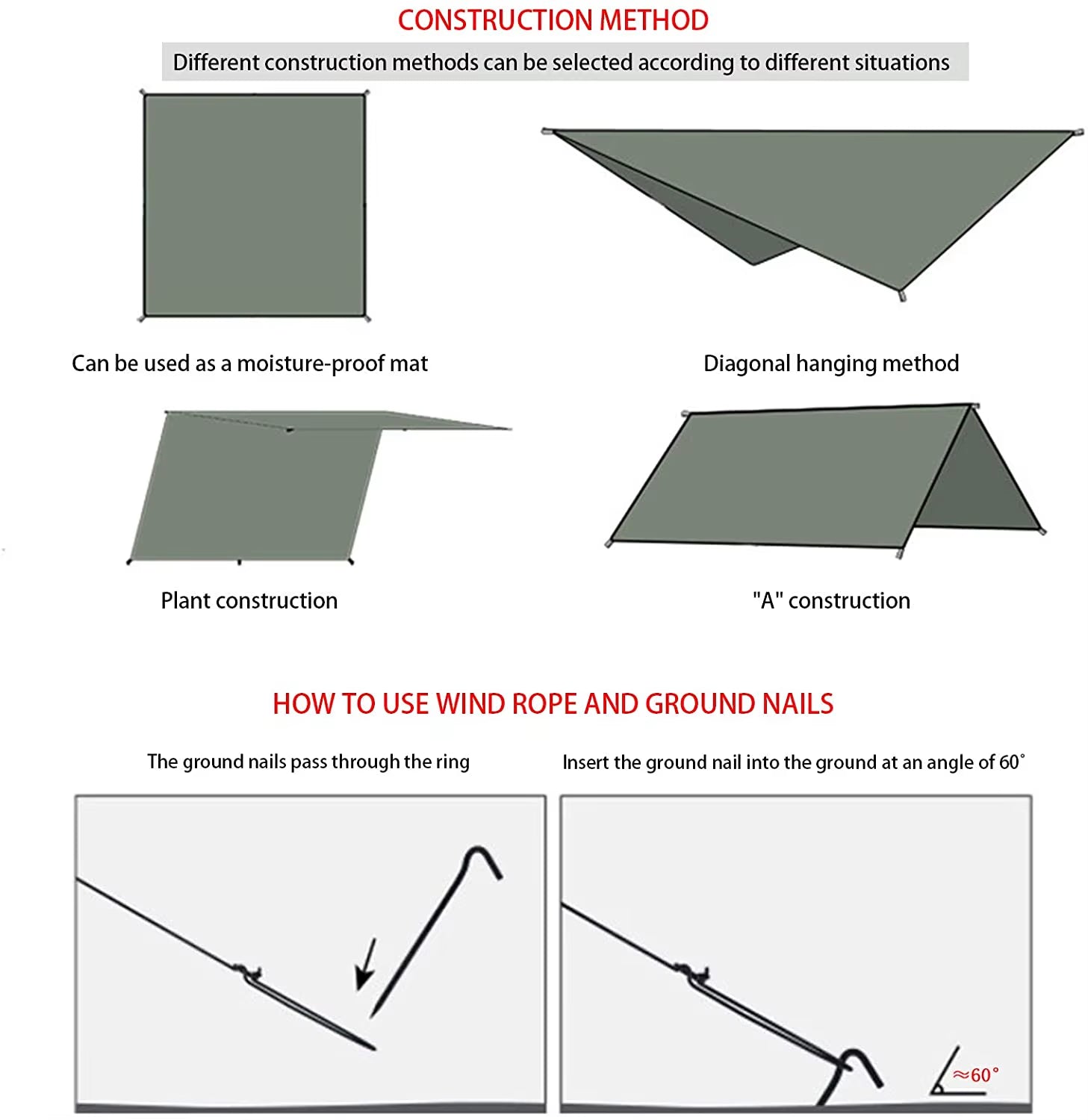 Outdoor Hammock Waterproof Rain Fly Tent Tarp Lightweight Portable Waterproof Ripstop Easily Fold Sun Shelter UV Protection