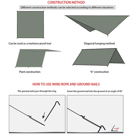 Outdoor Hammock Waterproof Rain Fly Tent Tarp Lightweight Portable Waterproof Ripstop Easily Fold Sun Shelter UV Protection