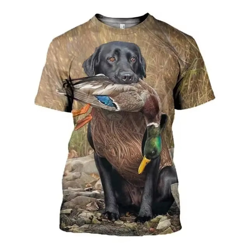 Men'S Dog Hunting Wild Duck T-Shirt, Hunting Camouflage Casual Wear, Summer Fashion, Harajuku Sportswear Novelty