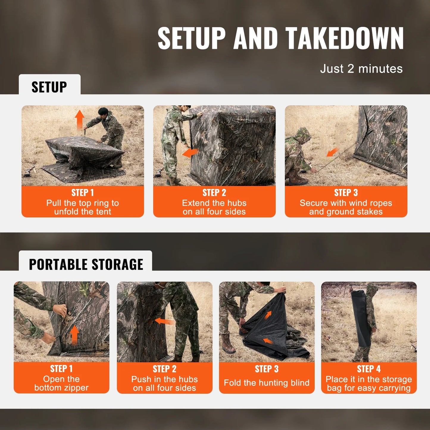 Hunting Shelter, 270° Visibility Ground Shelter, 1-2 Person Quick Setup Hunting Hideout with Transport Bag, Durable Outdoor Hunting Hub, 3 Side Windows for Turkey and Deer Stalking