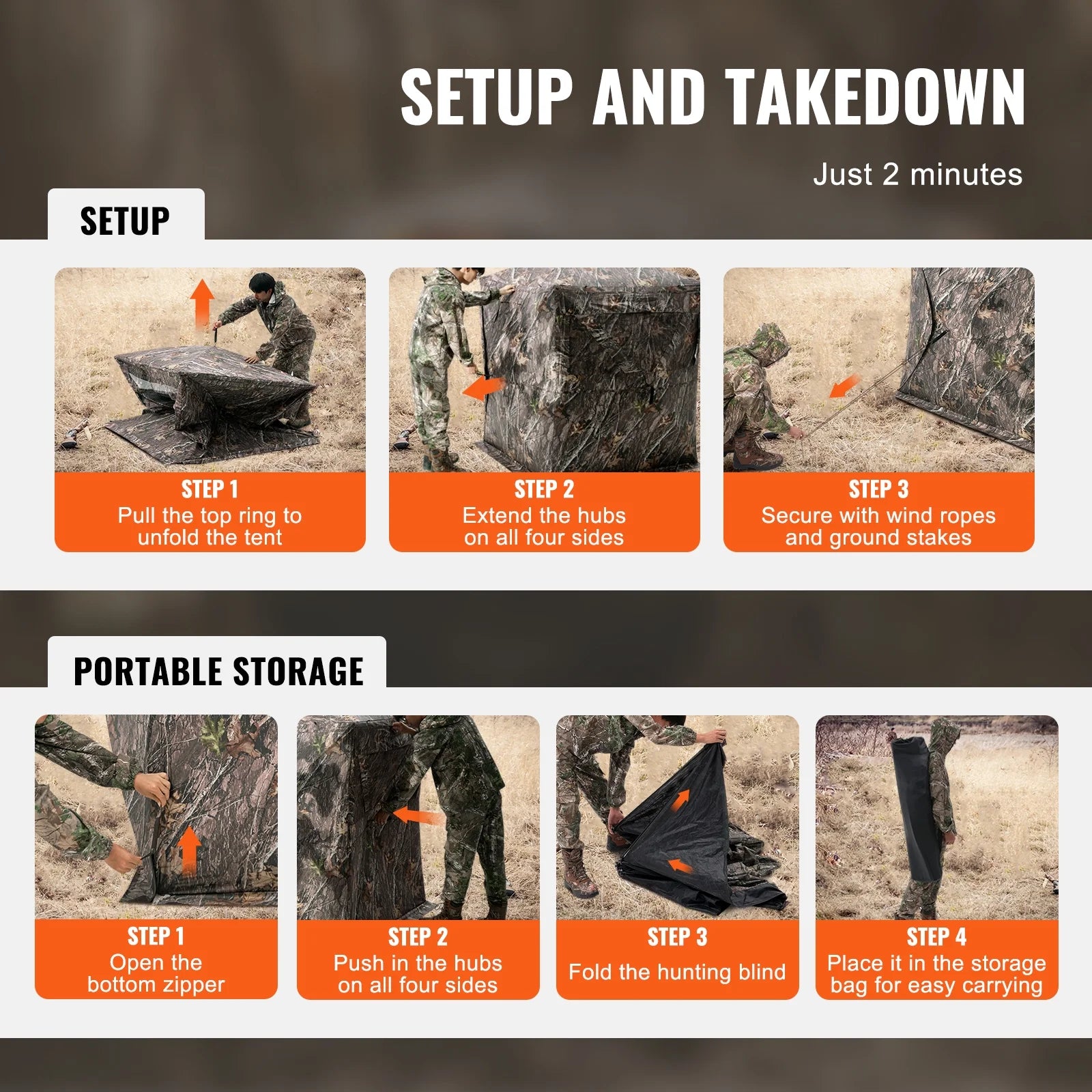 Hunting Shelter, 270° Visibility Ground Shelter, 1-2 Person Quick Setup Hunting Hideout with Transport Bag, Durable Outdoor Hunting Hub, 3 Side Windows for Turkey and Deer Stalking