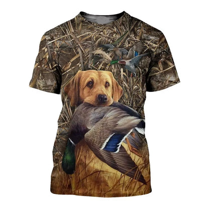 Men'S Dog Hunting Wild Duck T-Shirt, Hunting Camouflage Casual Wear, Summer Fashion, Harajuku Sportswear Novelty