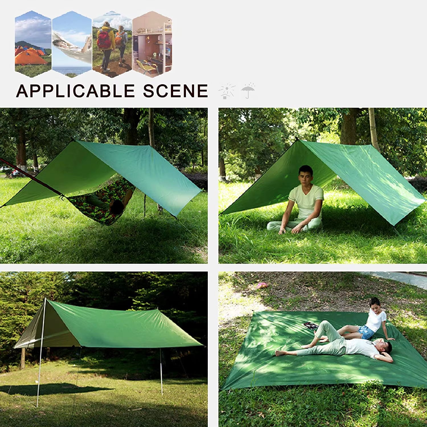 Outdoor Hammock Waterproof Rain Fly Tent Tarp Lightweight Portable Waterproof Ripstop Easily Fold Sun Shelter UV Protection