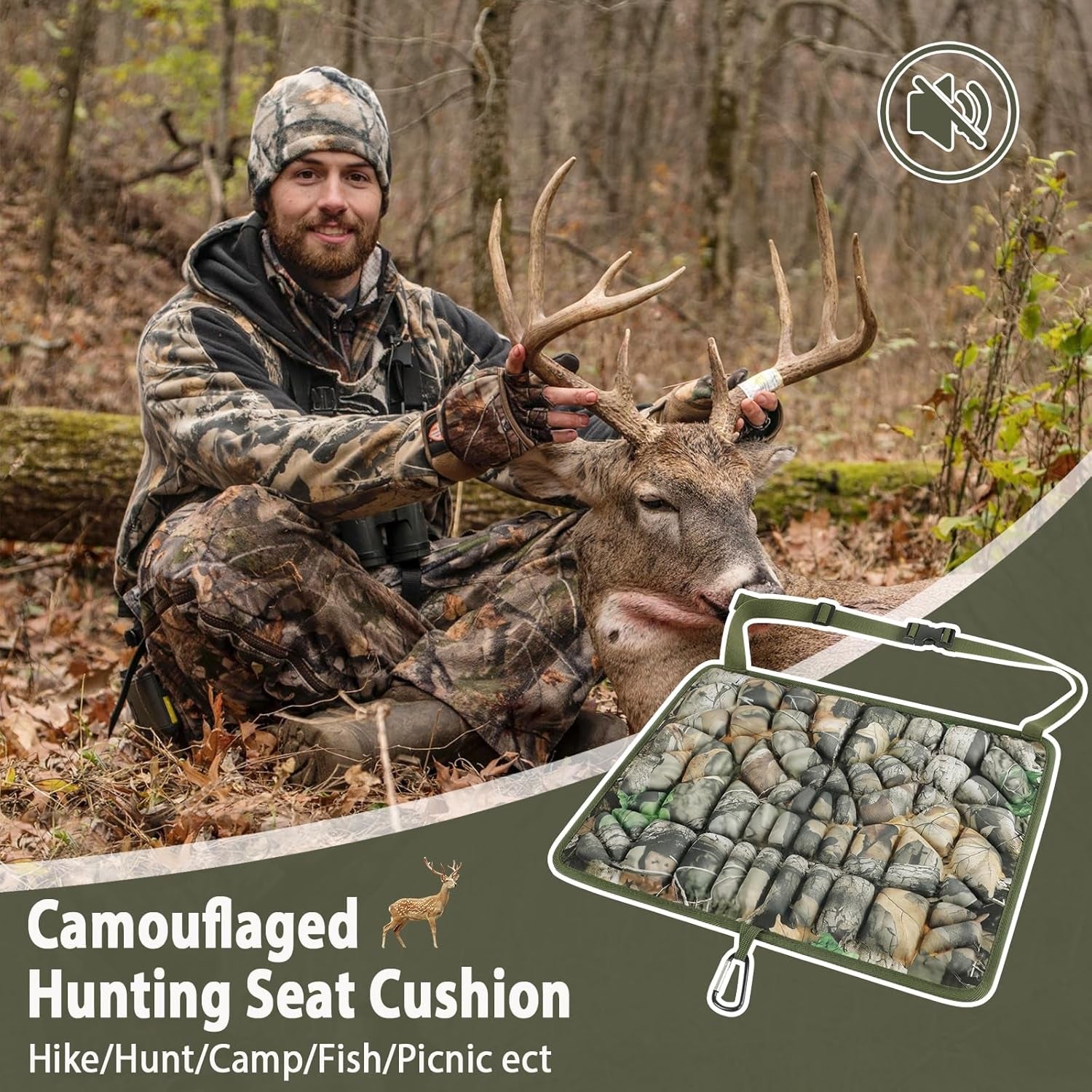 Hunting Seat Cushion, Memory Foam Silent Lightweight Camo Tree Stand Seat Cushio