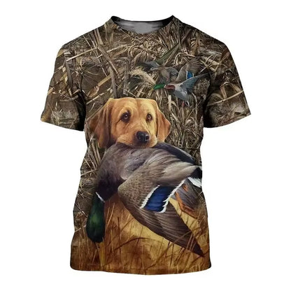 Men'S Dog Hunting Wild Duck T-Shirt, Hunting Camouflage Casual Wear, Summer Fashion, Harajuku Sportswear Novelty