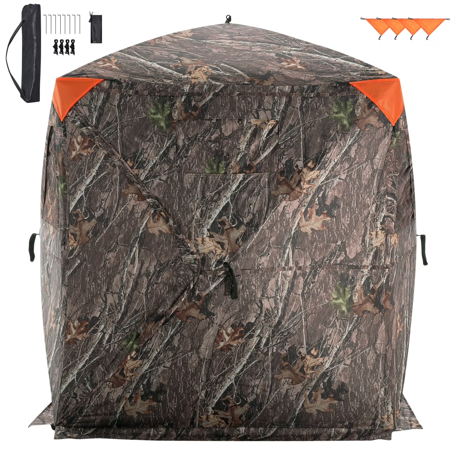 Hunting Shelter, 270° Visibility Ground Shelter, 1-2 Person Quick Setup Hunting Hideout with Transport Bag, Durable Outdoor Hunting Hub, 3 Side Windows for Turkey and Deer Stalking