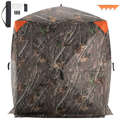 Hunting Shelter, 270° Visibility Ground Shelter, 1-2 Person Quick Setup Hunting Hideout with Transport Bag, Durable Outdoor Hunting Hub, 3 Side Windows for Turkey and Deer Stalking