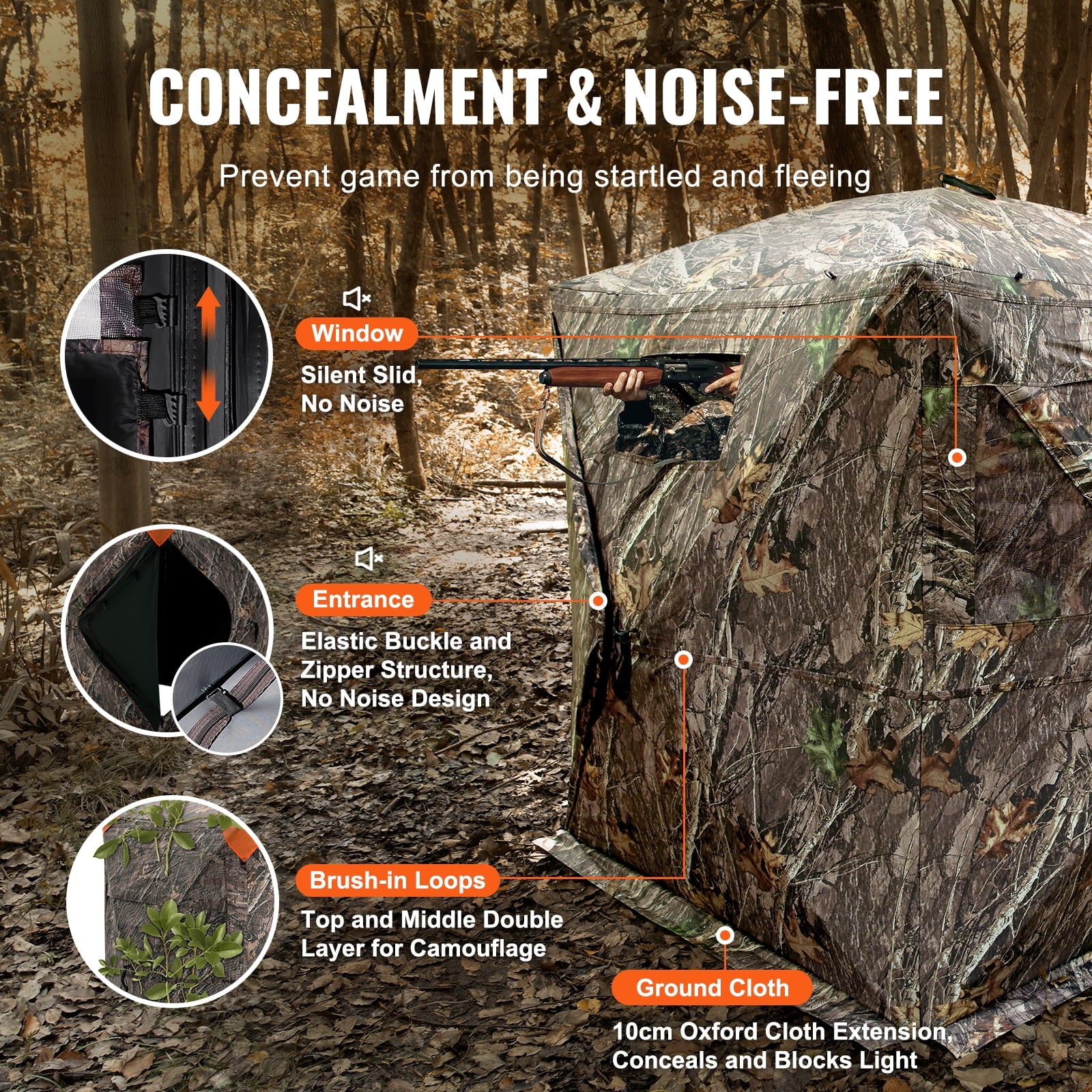 Hunting Shelter, 270° Visibility Ground Shelter, 1-2 Person Quick Setup Hunting Hideout with Transport Bag, Durable Outdoor Hunting Hub, 3 Side Windows for Turkey and Deer Stalking