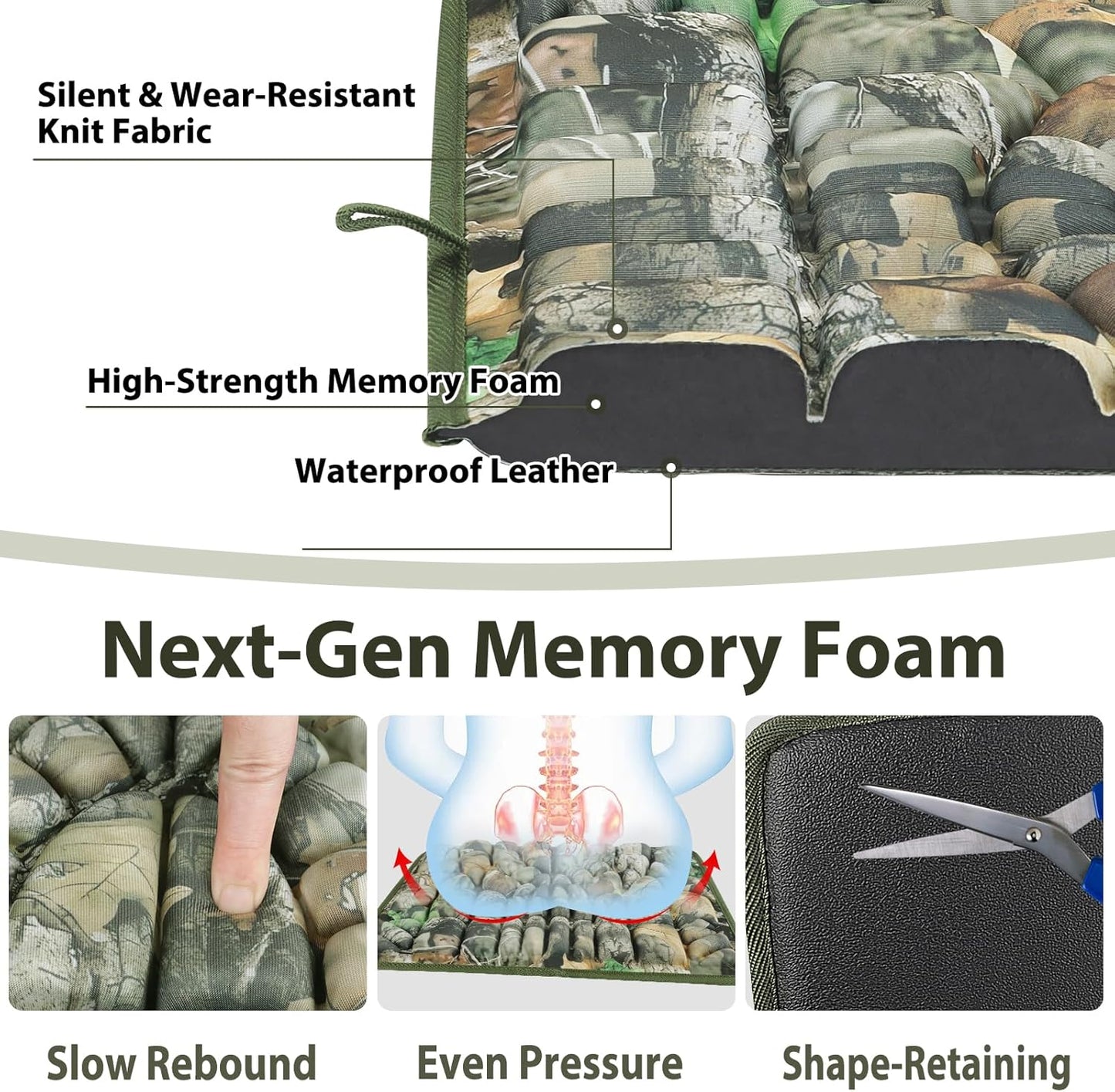 Hunting Seat Cushion, Memory Foam Silent Lightweight Camo Tree Stand Seat Cushio