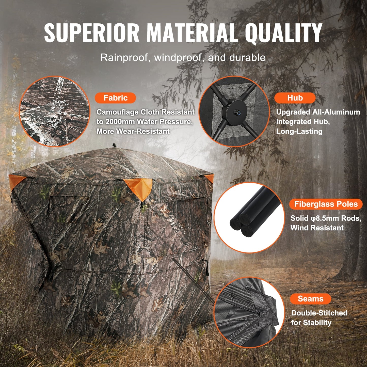 Hunting Shelter, 270° Visibility Ground Shelter, 1-2 Person Quick Setup Hunting Hideout with Transport Bag, Durable Outdoor Hunting Hub, 3 Side Windows for Turkey and Deer Stalking