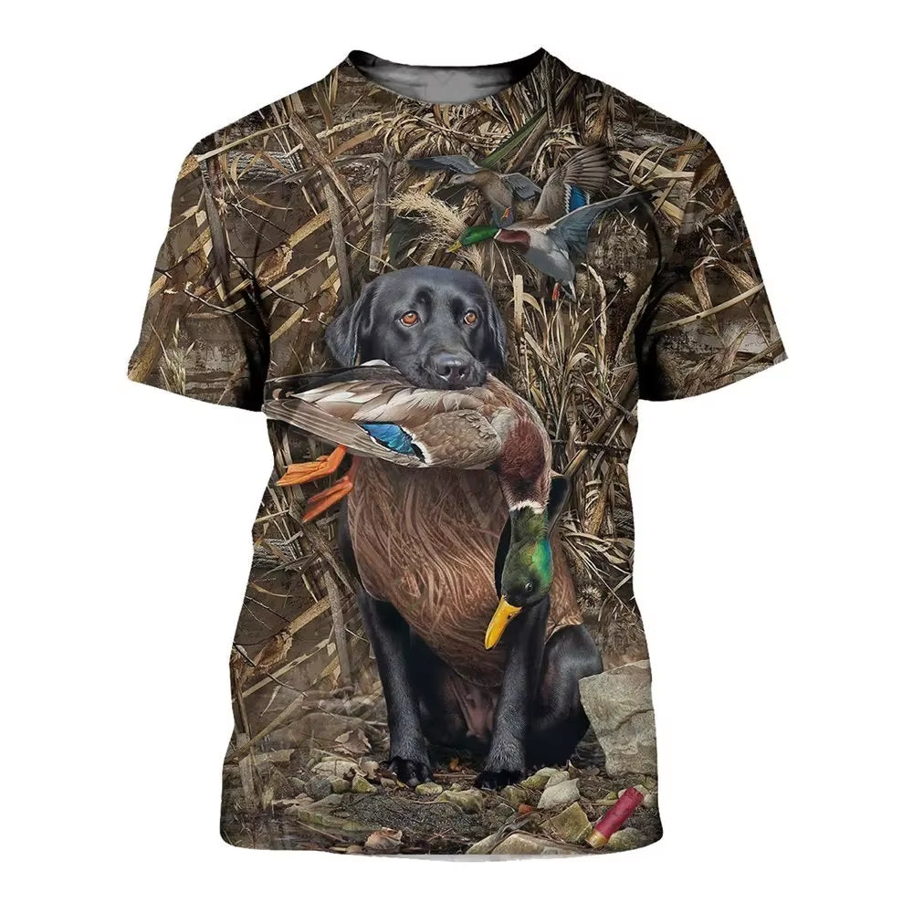 Men'S Dog Hunting Wild Duck T-Shirt, Hunting Camouflage Casual Wear, Summer Fashion, Harajuku Sportswear Novelty