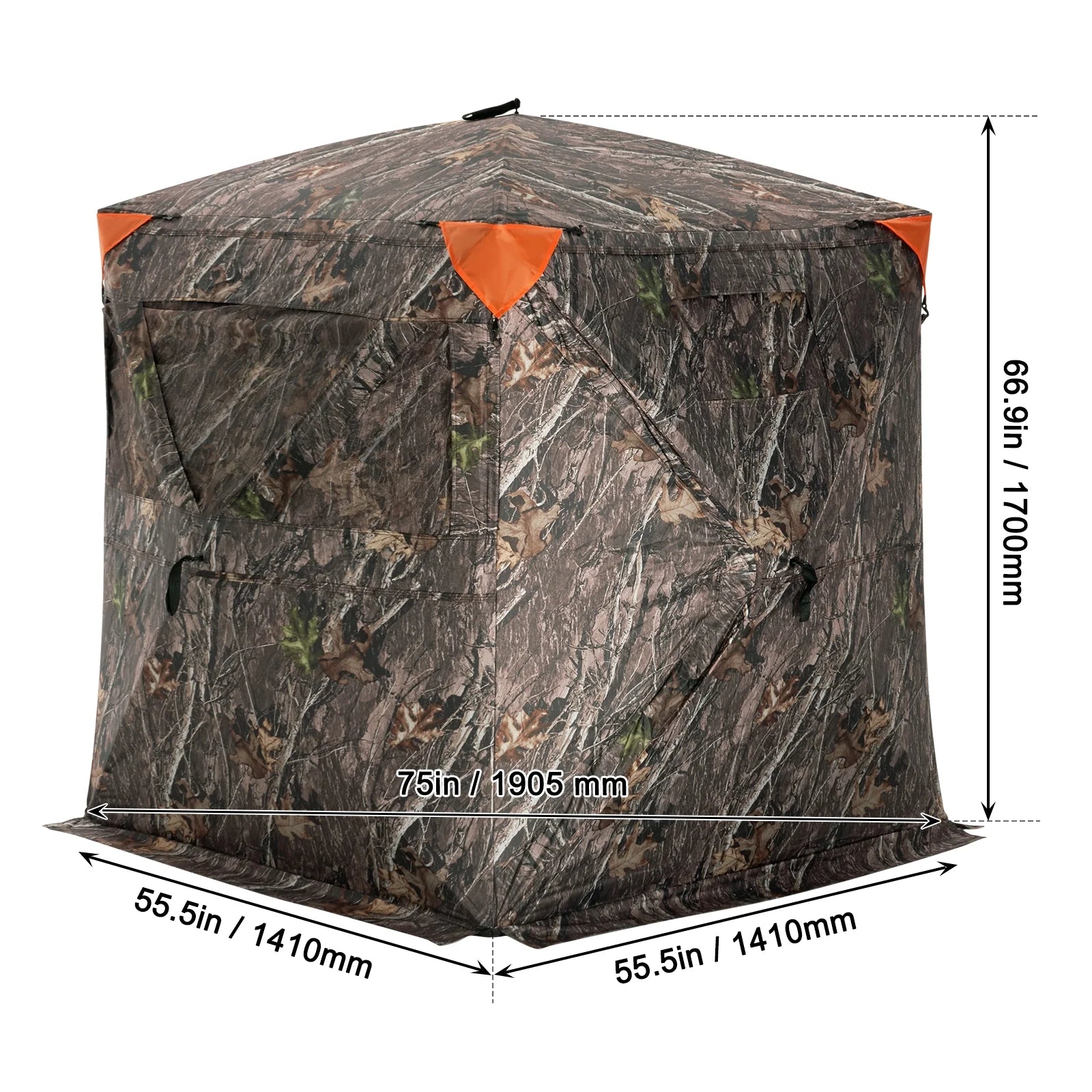 Hunting Shelter, 270° Visibility Ground Shelter, 1-2 Person Quick Setup Hunting Hideout with Transport Bag, Durable Outdoor Hunting Hub, 3 Side Windows for Turkey and Deer Stalking